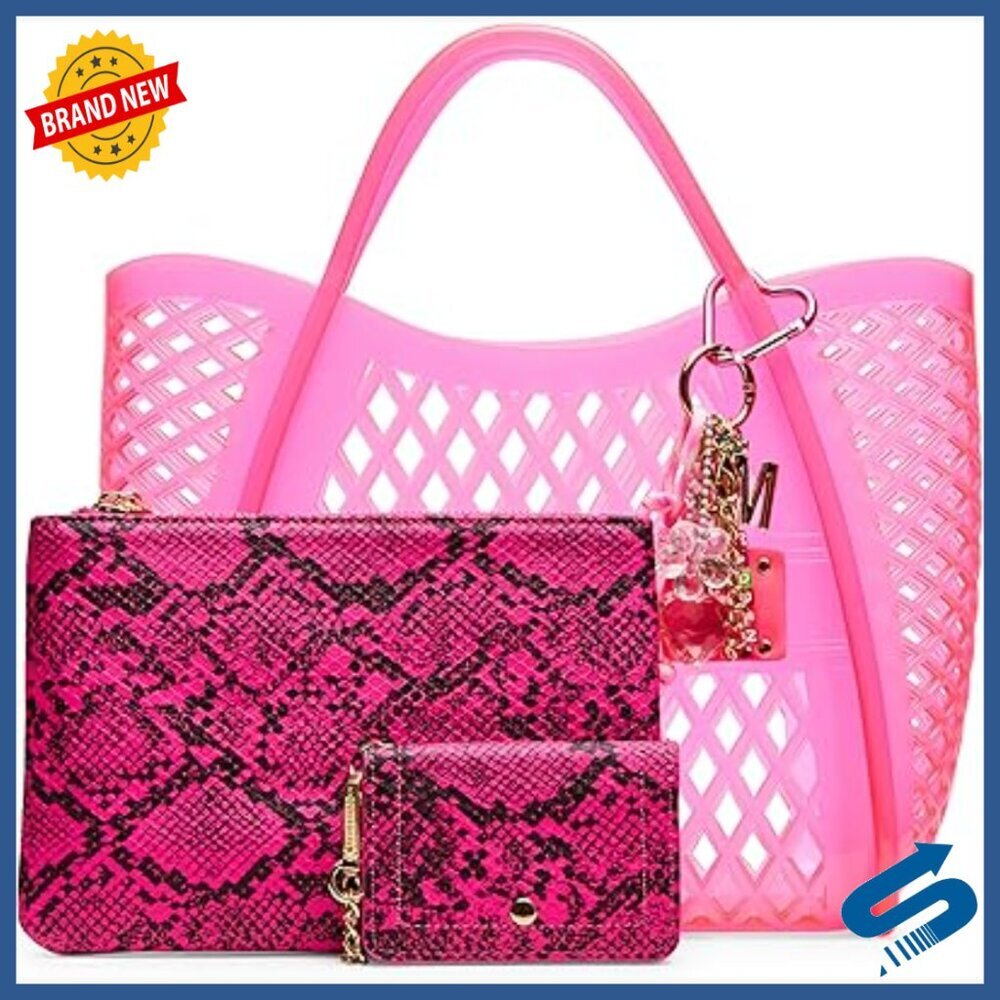 Glossy Jelly Tote with Removable Wallet and Charm, One Size